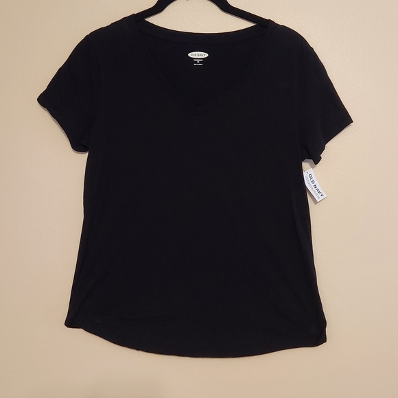 NWT Old Navy Black V-Neck Short Sleeve Shirt - Picture 1 of 2